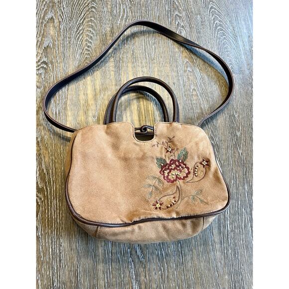 Liz Claiborne Handbags - Liz Claiborne Shoulder Bag Medium Brown Crossbody Boho Flower Embroidered VTG